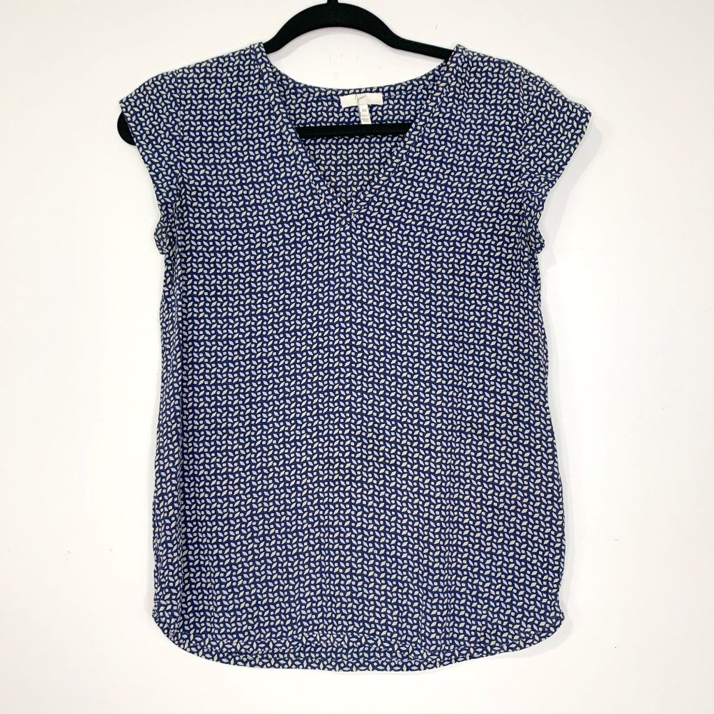 JOIE‎ Blue 100% Silk Graphic Print Short Sleeve Blouse Sz XS